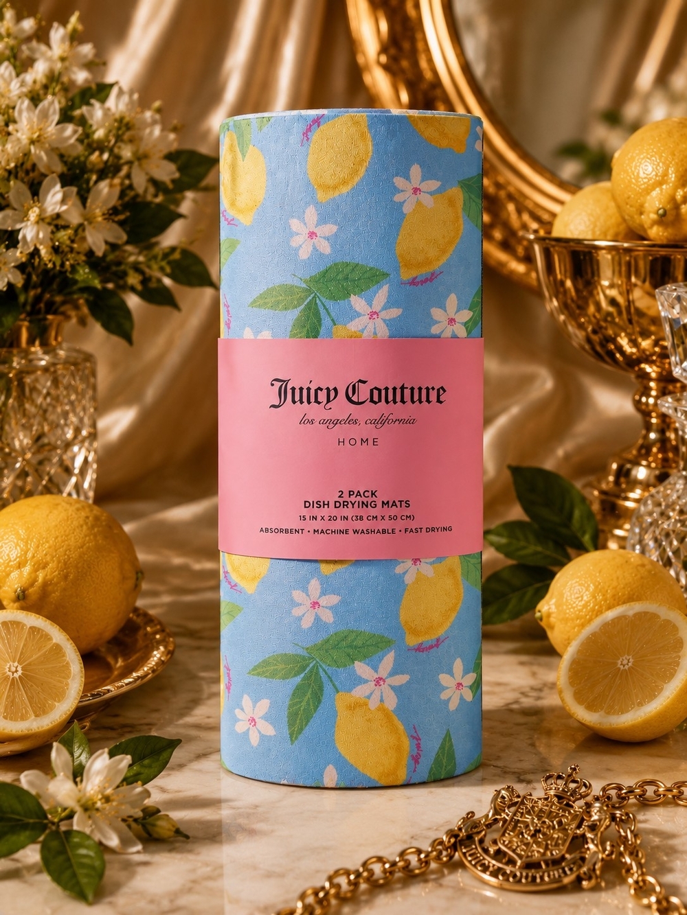 Juicy Couture Blue Lemon Print Dish Drying Mat